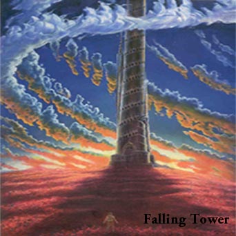 album cover for falling tower's six songs that suck with an image taken from the dark tower books of a black tower in a field of roses