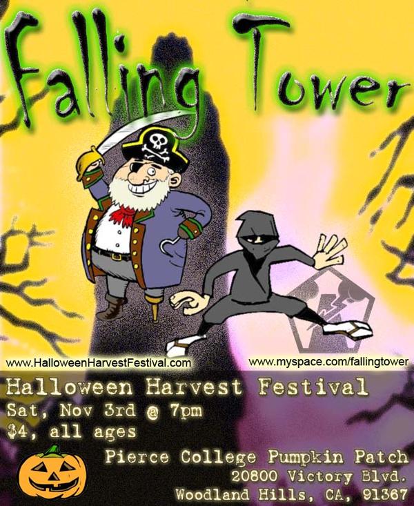 Falling Tower Flyer for November 3rd, 2007 halloween show with a pirate and a ninja