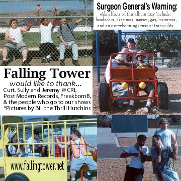 falling tower slow children at play insert with thanks, surgeon general's warning, and pictures of Michael, Peter, and Ryan playing around at a park